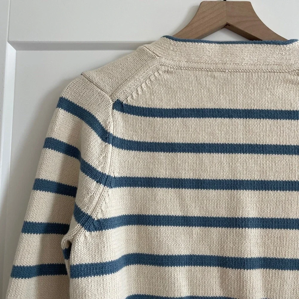 Veronica Beard Noorie Cardigan Sz Medium Ivory Blue Striped Cotton Chic Classic - Picture 13 of 16
